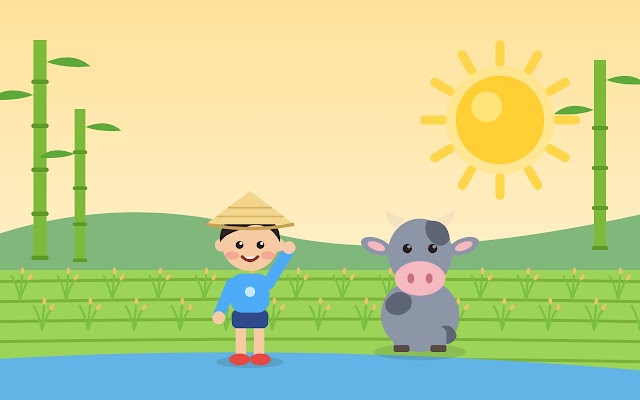 Cánh đồng lúa và luỹ tre