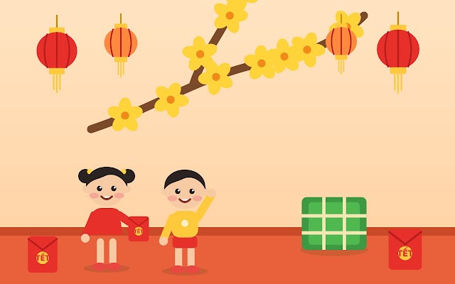 Hoa mai, đèn lồng và bánh chưng